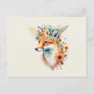 Fox Blume Crown Watercolor Postkarte