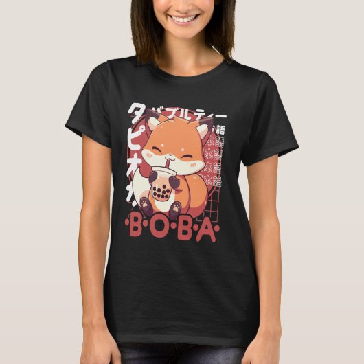 Fox Boba Tea Kawaii Bubble Tea Fox Anime Neko Red  T-Shirt (Vorderseite)