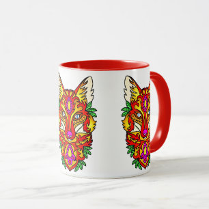 Fox boho abstrakte Kunst bohemian Wolf rot lila Tasse