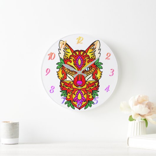 Fox boho abstrakte Kunst Große Wanduhr (Zuhause)