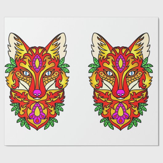 Fox boho abstrakte Kunstwolf rot lila weiß Geschenkpapier (Flach)