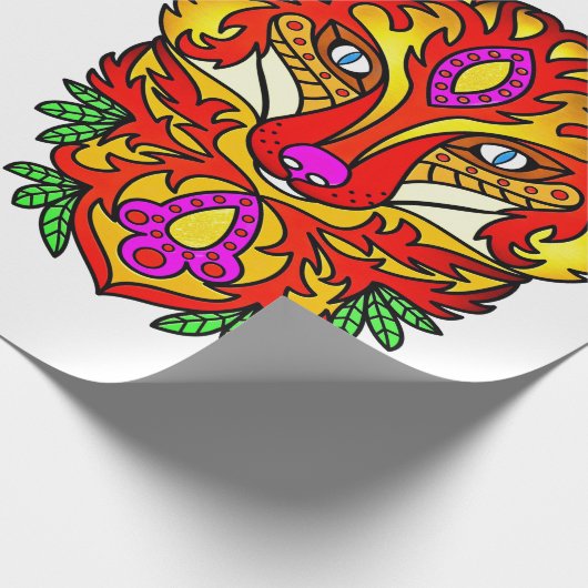 Fox boho abstrakte Kunstwolf rot lila weiß Geschenkpapier (Ecke)