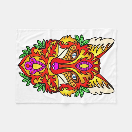 Fox boho Wolf abstrakte Kunst Rot lila Fleecedecke (Vorderseite (Horizontal))