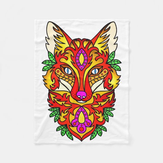 Fox boho Wolf abstrakte Kunst Rot lila Fleecedecke (Vorderseite)