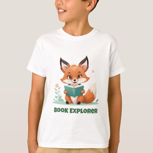 Fox Book Explorer Kids Reading Shirt (Vorderseite)