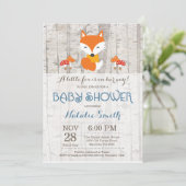Fox Boy Baby Dusche Einladung rustikales Woodland (Stehend Vorderseite)
