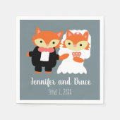 Fox Bride Groom Wedding Gray Niedlich Personalize Serviette (Vorderseite)