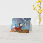 Fox Catching Shooting Star Original Whimsistische Karte (Gelbe Blume)