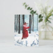 Fox Catching Snowflakes Aquarellbilder Postkarte (Stehend Vorderseite)