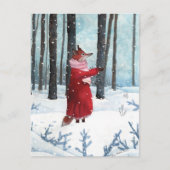 Fox Catching Snowflakes Aquarellbilder Postkarte (Vorderseite)