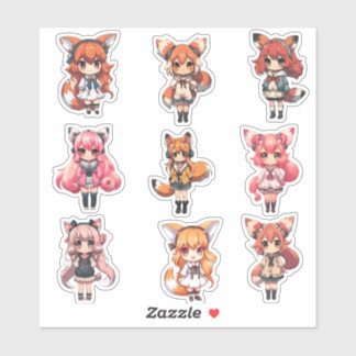 Fox Chibi Art Niedlich Girl Anime Stickers Aufkleber