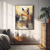 Fox Chilling in Water Painting Poster