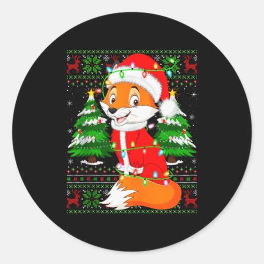 Fox Christmas Lights Santa Costume Ugly Xmas Sweat Runder Aufkleber (Vorderseite)