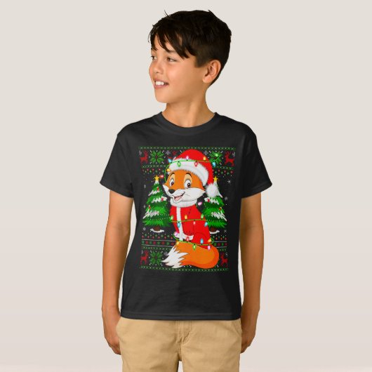 Fox Christmas Lights Santa Costume Ugly Xmas Sweat T-Shirt (Vorne ganz)