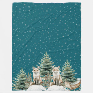 Fox Christmas Tree Sleigh Snowflakes Fleecedecke