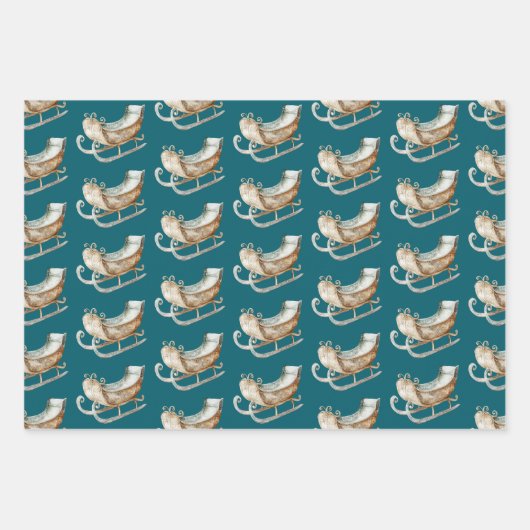 Fox Christmas Tree Sleigh Snowflakes Geschenkpapier Set (Vorderseite 3)