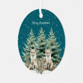 Fox Christmas Tree Sleigh Snowflakes Ornament Aus Metall (Vorderseite links)