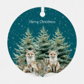 Fox Christmas Tree Sleigh Snowflakes Ornament Aus Metall (Vorderseite)