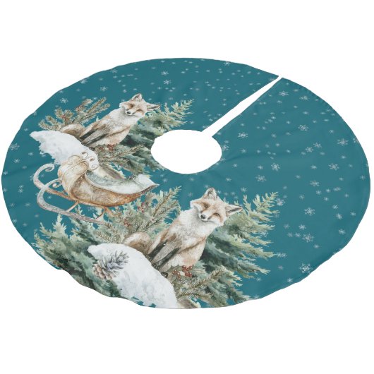 Fox Christmas Tree Sleigh Snowflakes Polyester Weihnachtsbaumdecke (Schrägansicht)