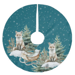 Fox Christmas Tree Sleigh Snowflakes Polyester Weihnachtsbaumdecke