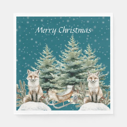 Fox Christmas Tree Sleigh Snowflakes Serviette (Vorderseite)