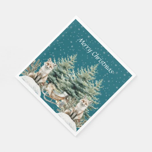 Fox Christmas Tree Sleigh Snowflakes Serviette (Ecke)