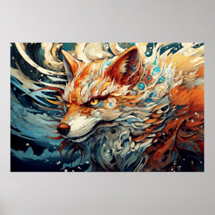 Fox Colorful Animal Enchanting Abstrakt Poster