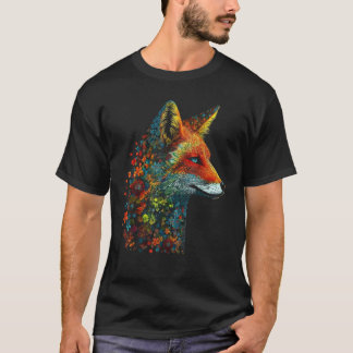 Fox Colourful Flowers  Blue Eyes Animal Fox T-Shirt