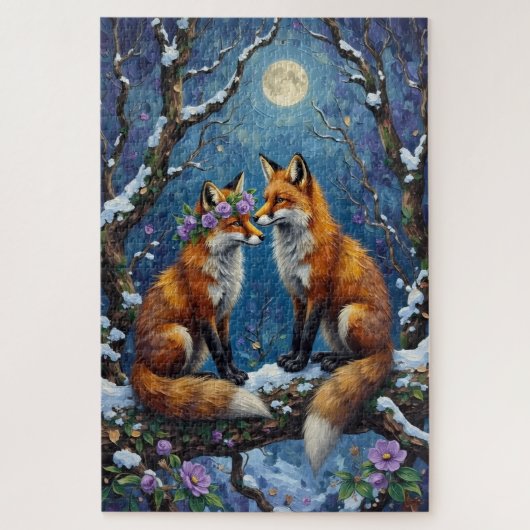 Fox Couple Affectionate Intertwined Tails Puzzle (Vertikal)