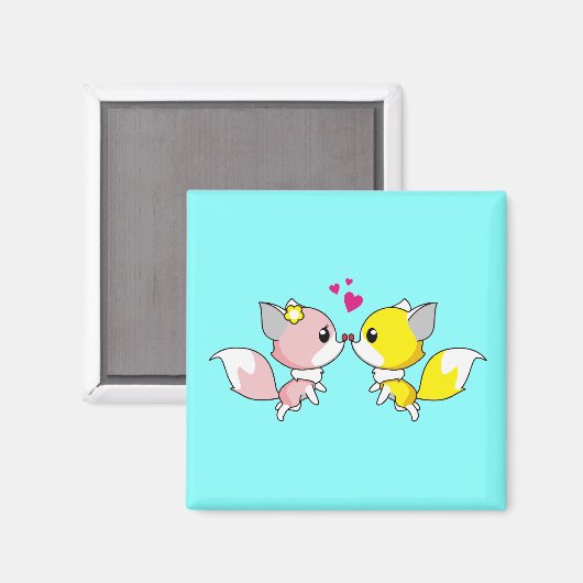 Fox Couple Kissing mit Little Hearts Overhead Magnet (Vorderseite/Rückseite)