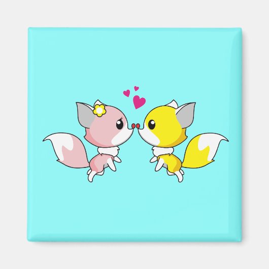Fox Couple Kissing mit Little Hearts Overhead Magnet (Vorne)