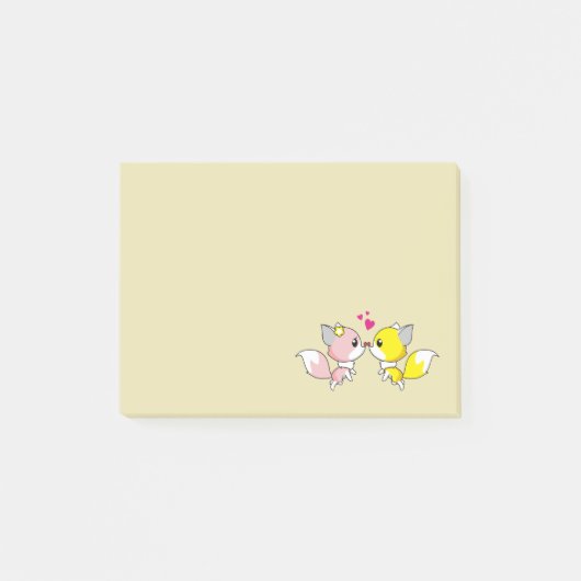 Fox Couple Kissing mit Little Hearts Overhead Post-it Klebezettel (Vorderseite)