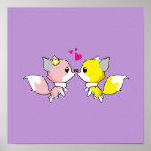 Fox Couple Kissing mit Little Hearts Overhead Poster (Vorne)