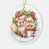 Fox Couple Winter Kranz Weihnachten Personalisiert Keramik Ornament (Links)