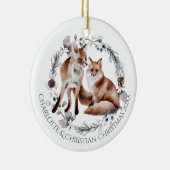 Fox Couple Winter Kranz Weihnachten Personalisiert Keramik Ornament (Rechts)