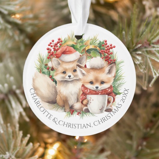 Fox Couple Winter Kranz Weihnachten Personalisiert Ornament (Baum)