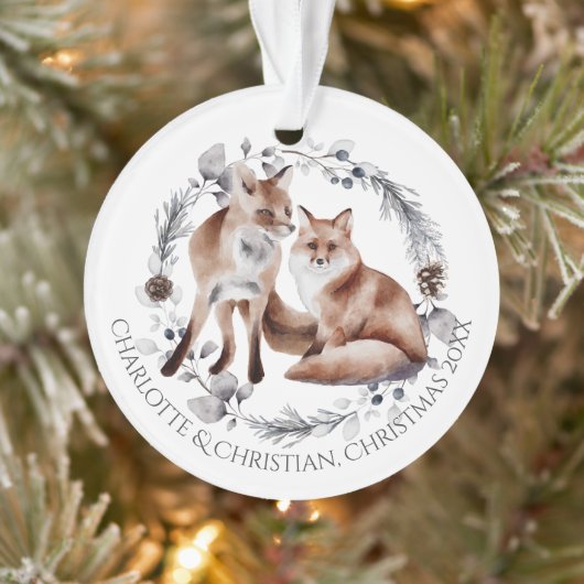 Fox Couple Winter Kranz Weihnachten Personalisiert Ornament (Baum)