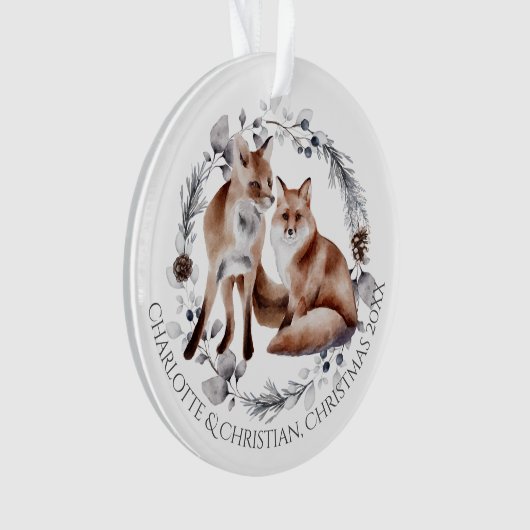 Fox Couple Winter Kranz Weihnachten Personalisiert Ornament (Vorderseite)
