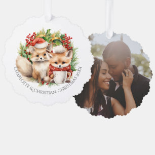 Fox Couple Winter Kranz Weihnachten Personalisiert Ornament Karte