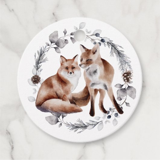 Fox Couple Winter Wreath Weihnachten Geschenkanhänger (Vorderseite)