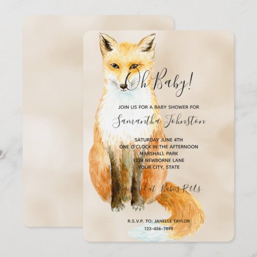 Fox Cream Baby Dusche Einladung (Vorne/Hinten)