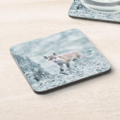 Fox Cub im Schnee Getränkeuntersetzer (Linke Seite)