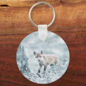 Fox Cub im Schnee Schlüsselanhänger (Rückseite)