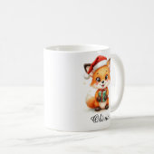 Fox Cub in Santa Hat Custom Name Mug Kaffeetasse (VorderseiteRechts)