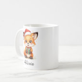 Fox Cub in Santa Hat Custom Name Mug Kaffeetasse (Vorderseite Links)