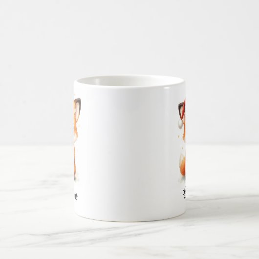 Fox Cub in Santa Hat Custom Name Mug Kaffeetasse (Mittel)