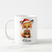 Fox Cub in Santa Hat Custom Name Mug Kaffeetasse (Links)
