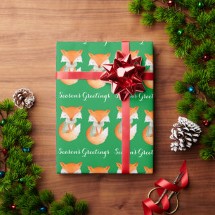 Fox cub Winter Art Grüße Weihnachtsgrün wickeln Geschenkpapier