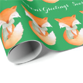 Fox cub Winter Art Grüße Weihnachtsgrün wickeln Geschenkpapier (Rolleneckpunkt)