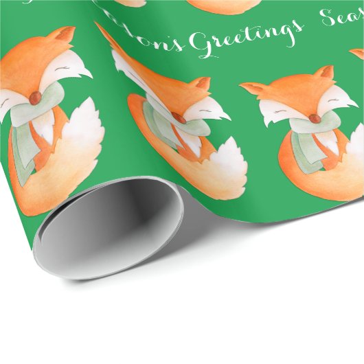 Fox cub Winter Art Grüße Weihnachtsgrün wickeln Geschenkpapier (Rolleneckpunkt)